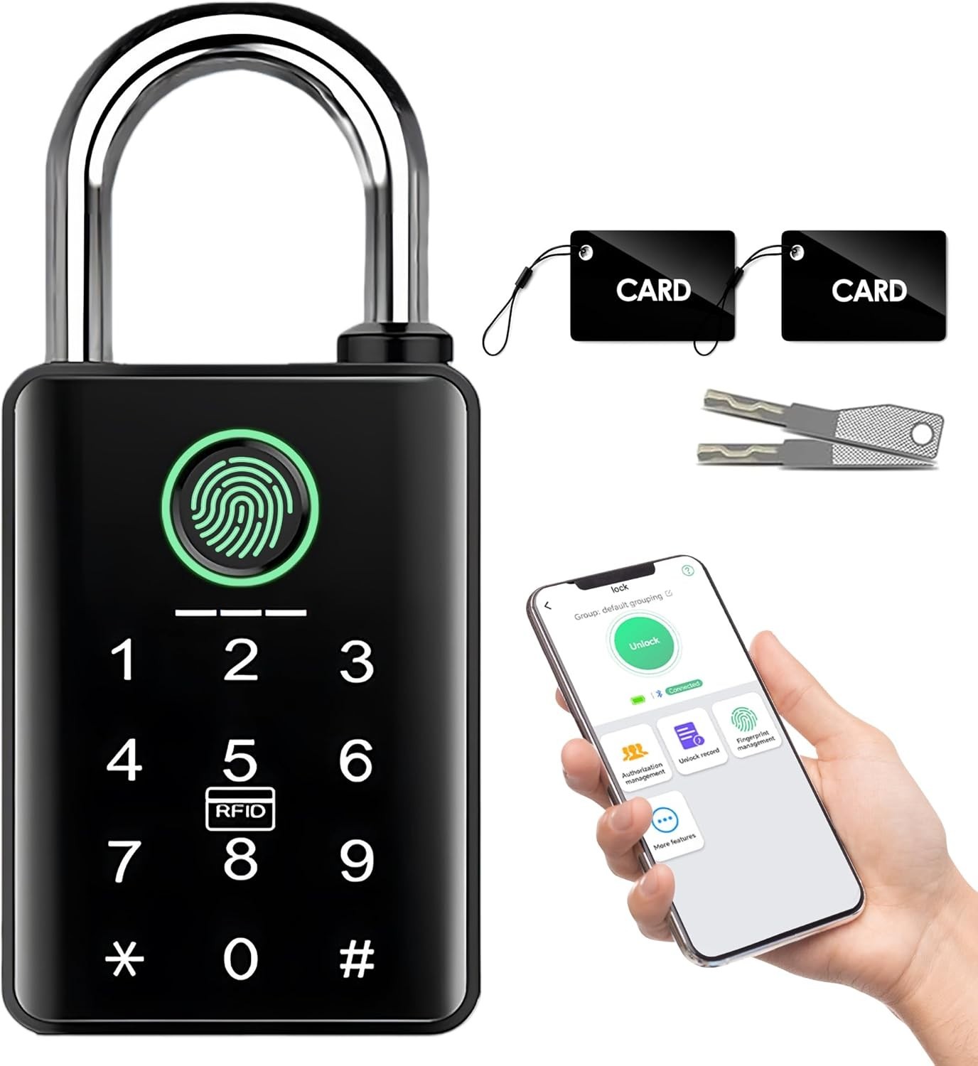 Heavy Duty Fingerprint Padlock with Key, 6-in-1 Keyless Entry Lock with Keypad