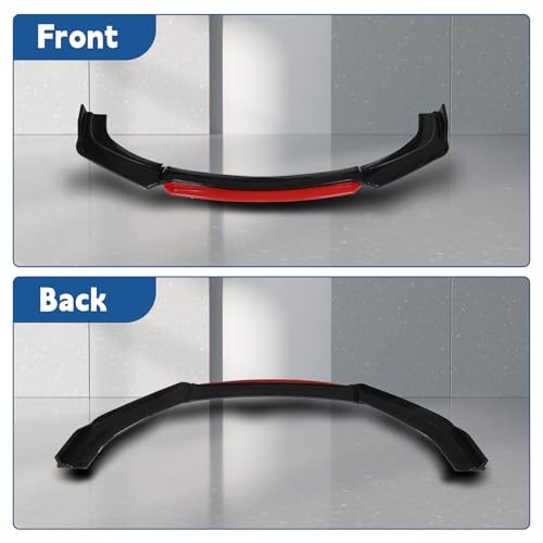 Universal Glossy Black Front Bumper Lip Spoiler Splitter 4 Pieces Kit Red