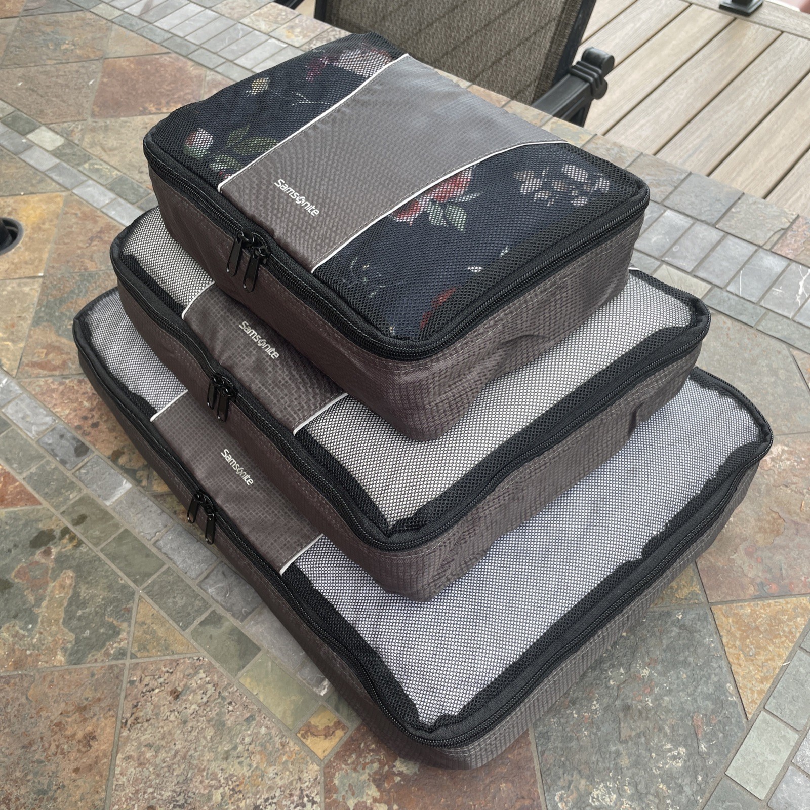 Samsonite Packing Cubes – Set Of 3 – Black & Grey Organizer Travel Storage VGUC