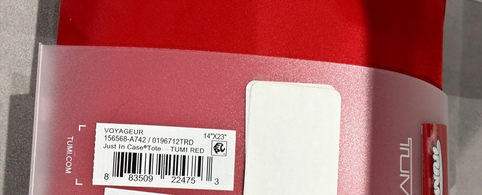 NEW TUMI Voyageur JUST IN CASE Packable 23.0” Tote Bag – TUMI RED Chenille Logo