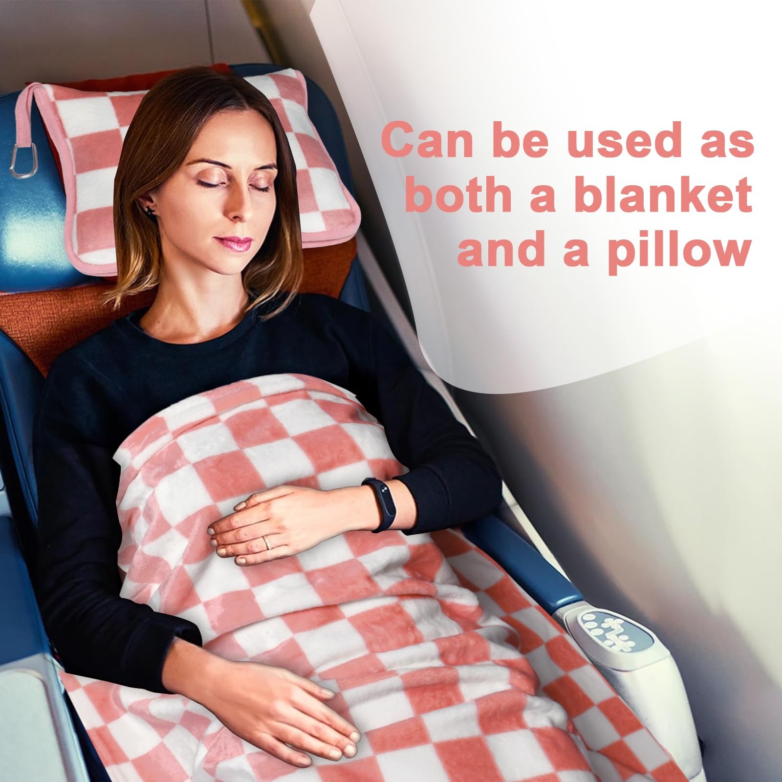 Travel Blanket and Pillow Compact, Premium Soft 2 in 1 Airplane Blanket with …