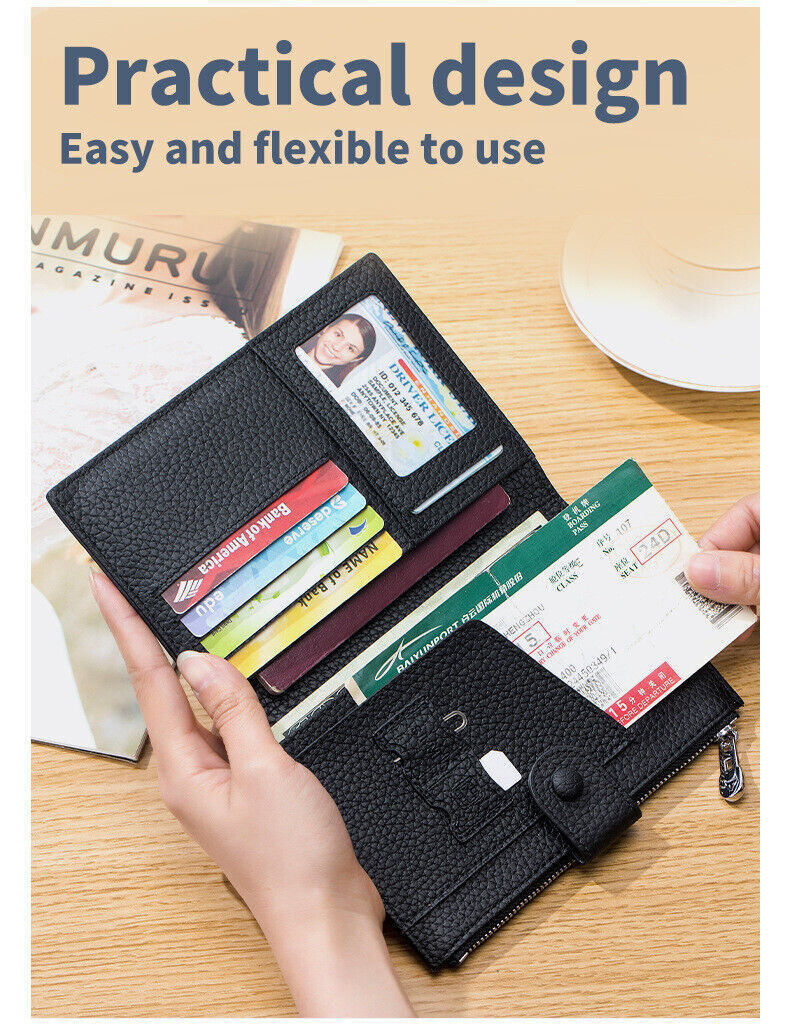Genuine Leather Passport Cover Wallet Travel Passport Holder with Zipper Pocket