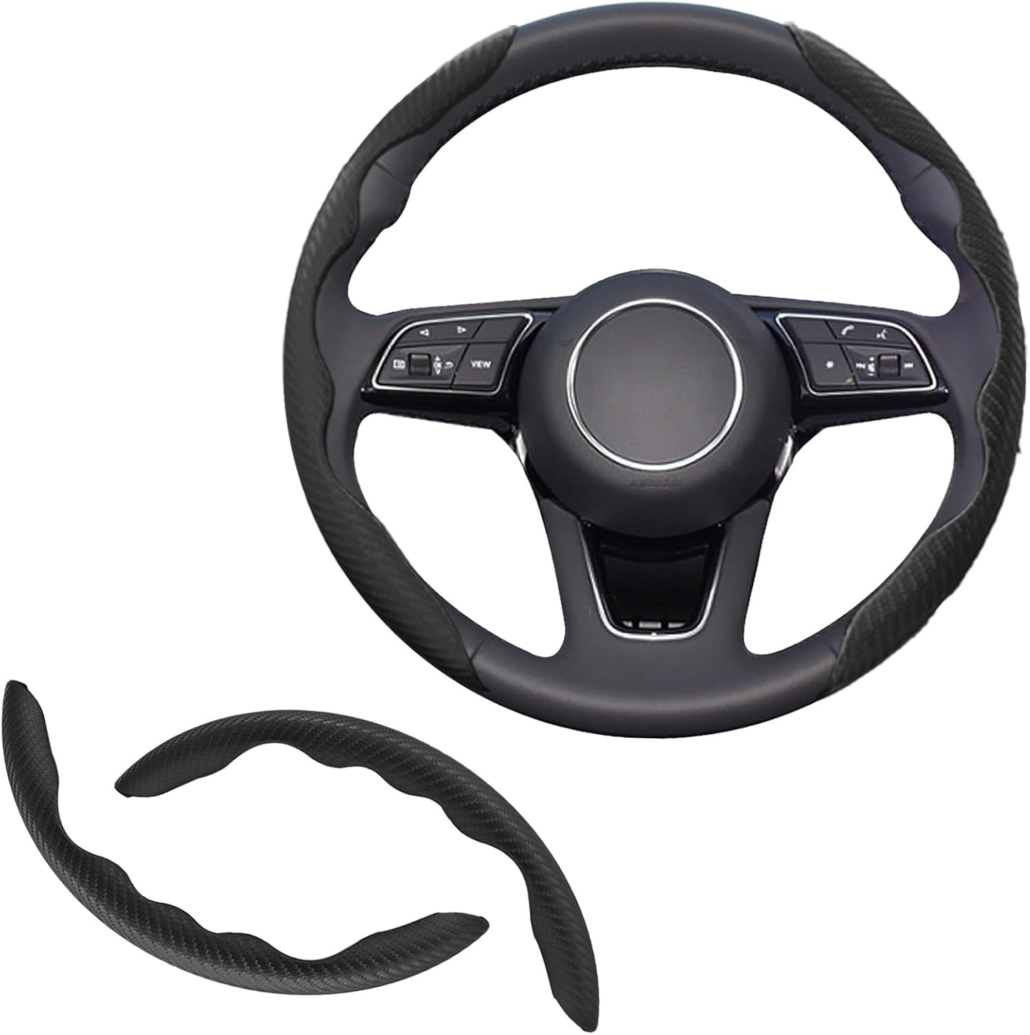 2pcs Universal Fit Carbon Fiber Steering Wheel Cover, Anti-Skid Steering Wheel C