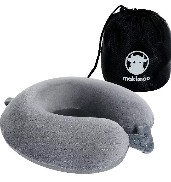 Memory Foam Travel Neck Pillow Grey New