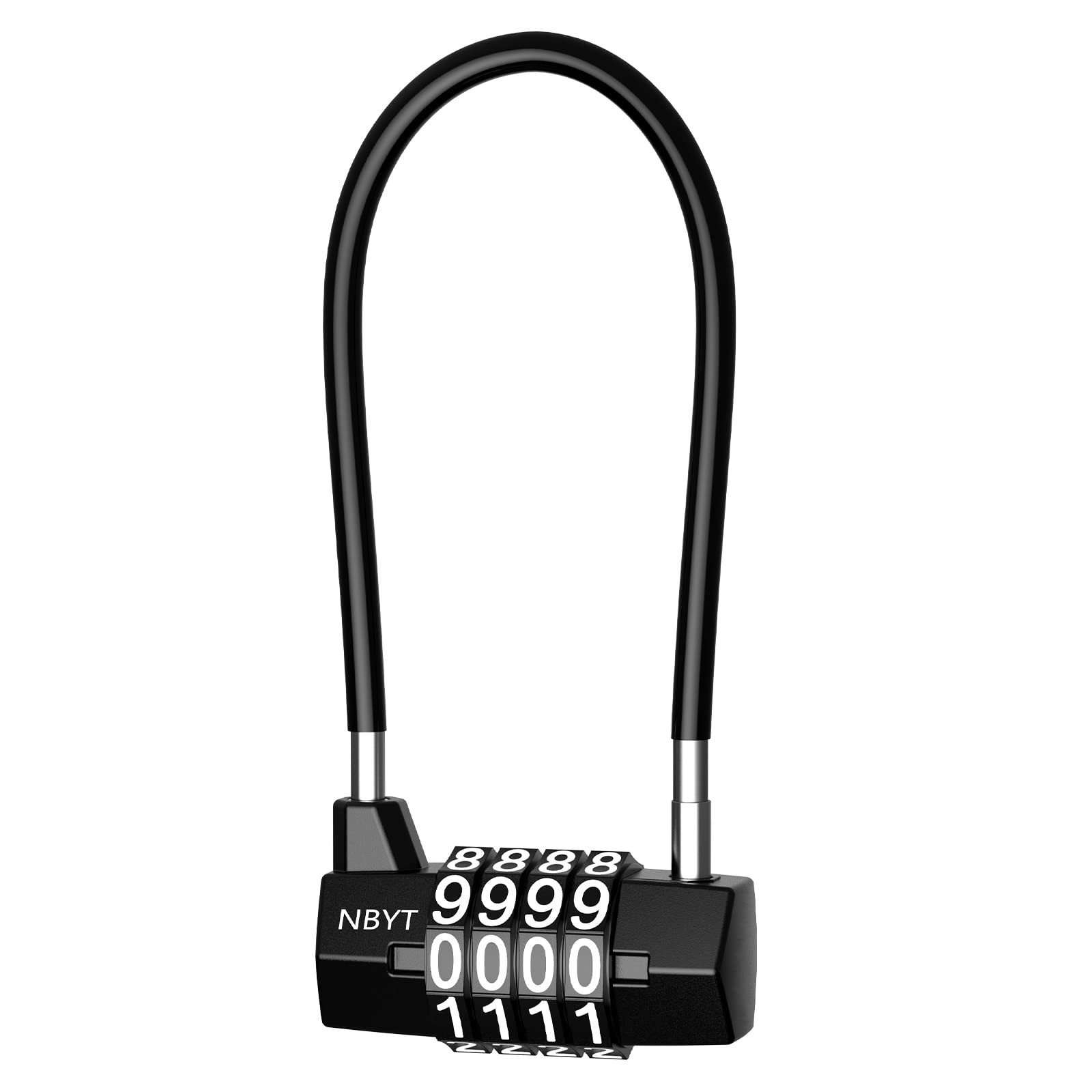 Long Shackle Padlock, 4 Digit Combination Lock with Steel Cable, Resettable H.