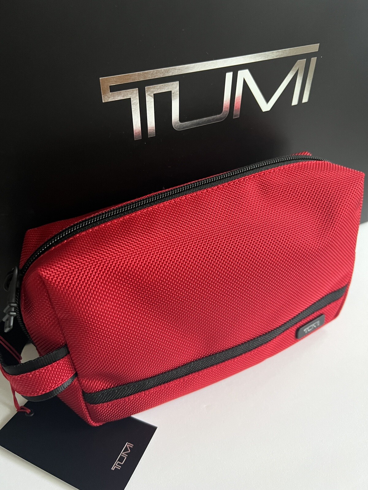 Tumi Red Black Medium Kit Travel Accessory Zipper Pouch Bag