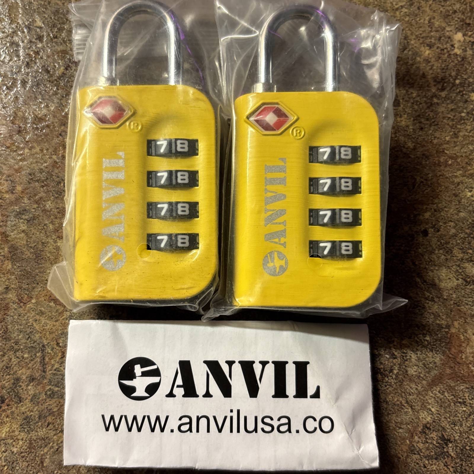 TSA Approved Travel Luggage Locks (2) Pack Yellow Anvil Travel Sentry.