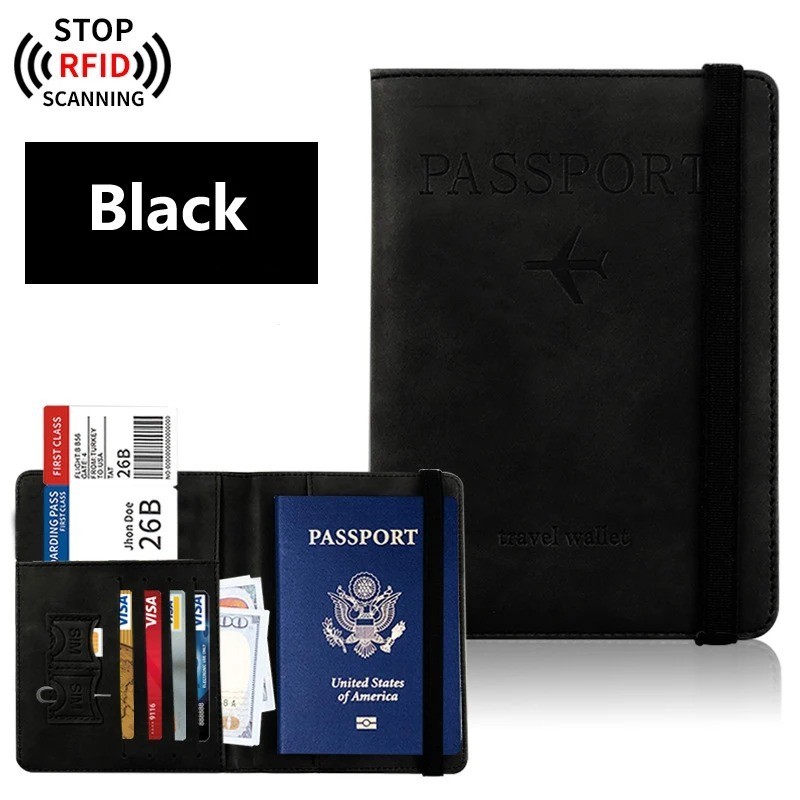 RFID Blocking Leather Passport Holder Wallet Cover Case Travel For Men and Women