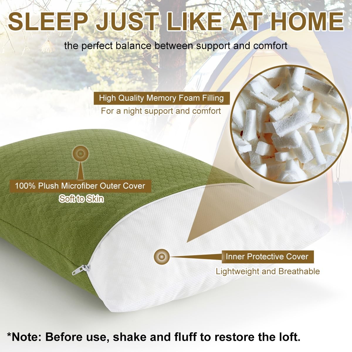 Lightweight Memory Foam Travel Pillow – Hypoallergenic, Breathable for Travel