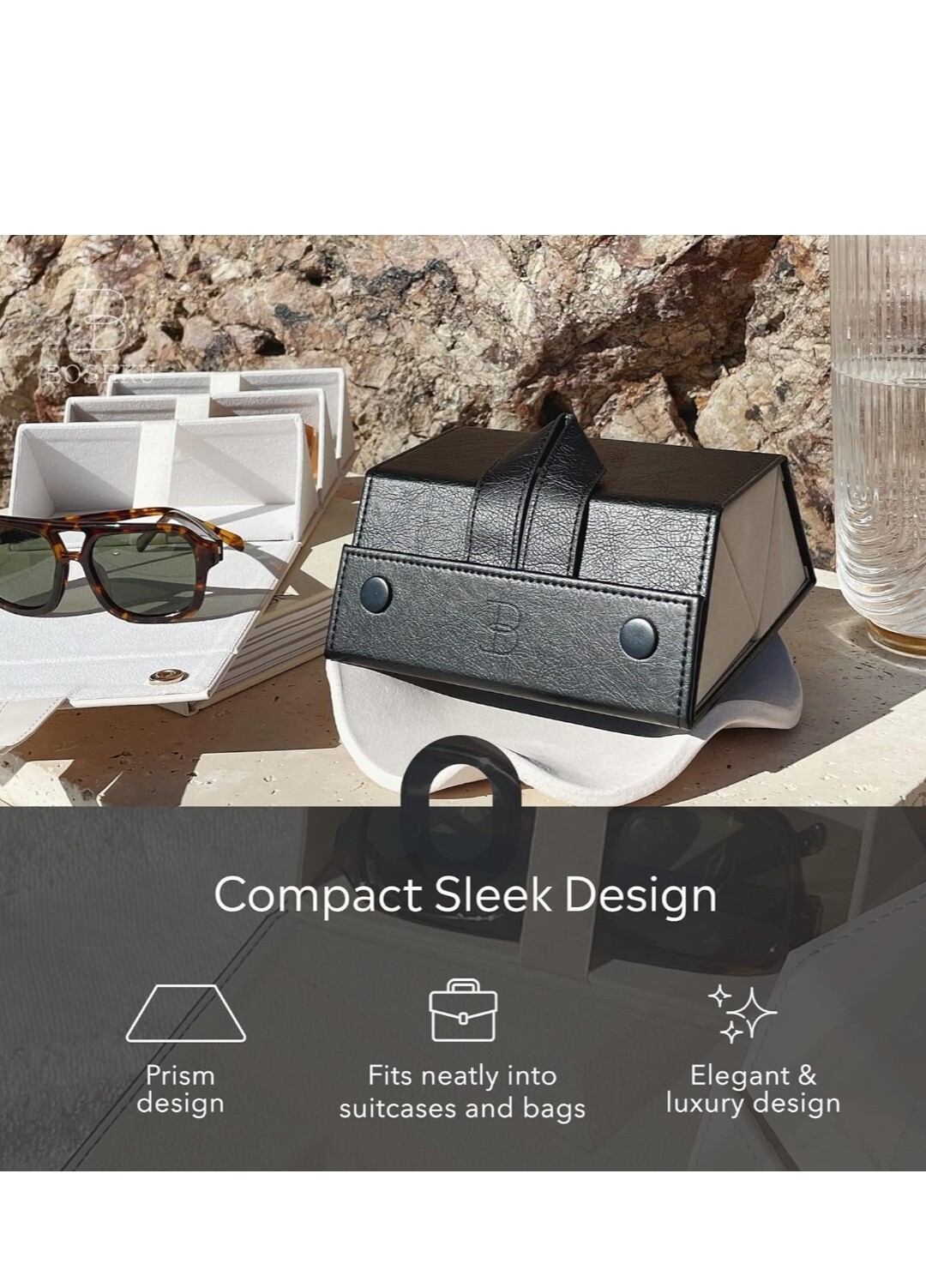 3in1 Travel Sunglasses Case Organizer – Compact Sunglasses Storage 3 SLOTS BEIGE
