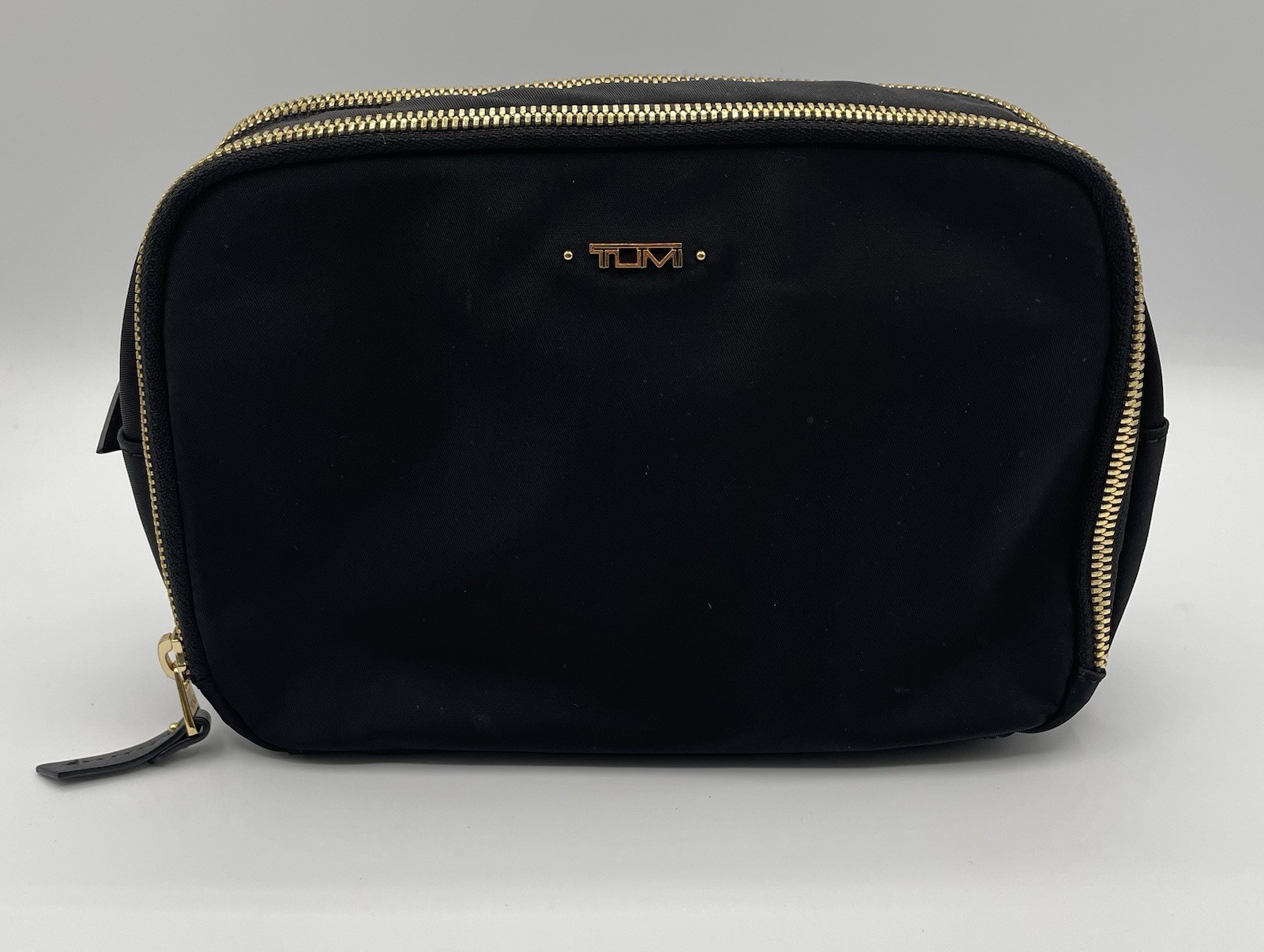 Tumi Voyageur Lesley Zippered Cosmetic Toiletry Pouch Double Zip Bag Black Nylon