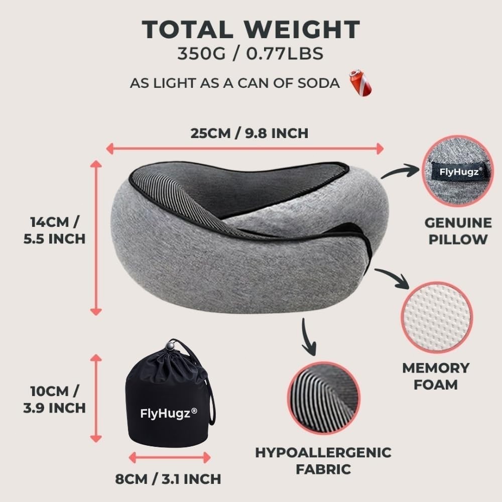 Travel Neck Pillow Memory Foam Support Compact Portable Ergonomic