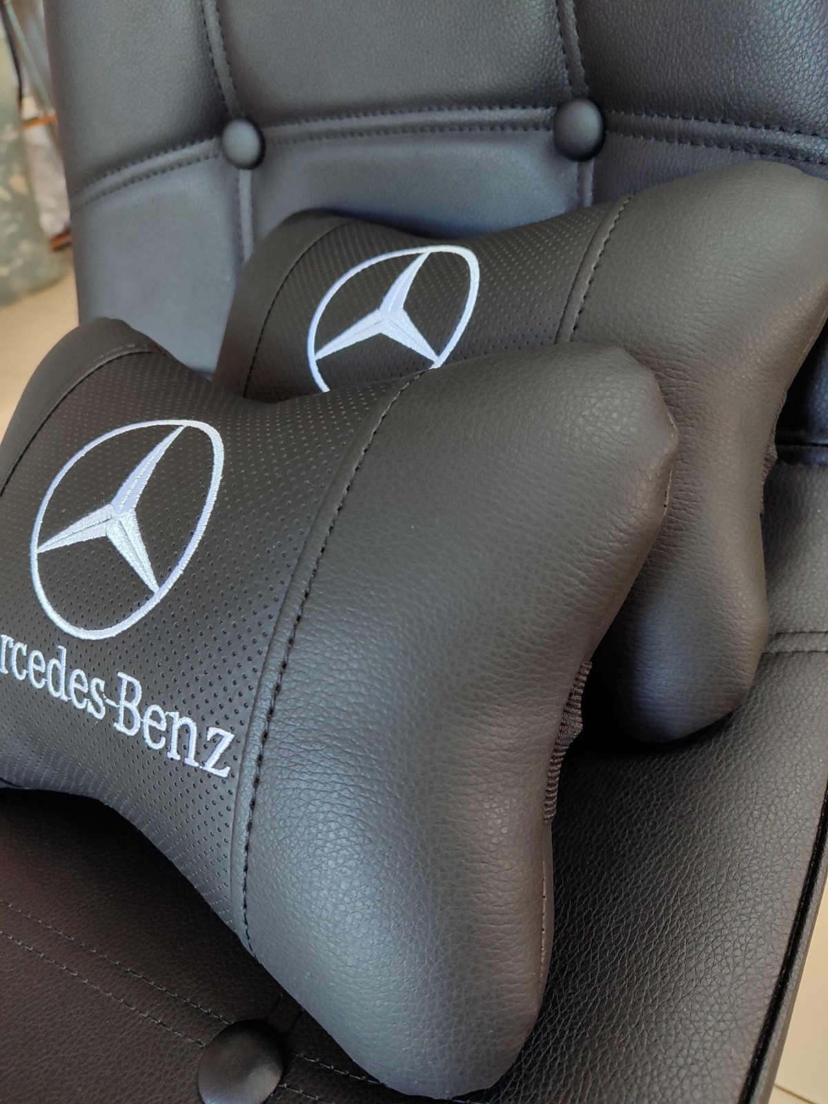 2Pcs MERCEDES Car Headrest Pillows Handmade Embroidery Neck Support Cushion