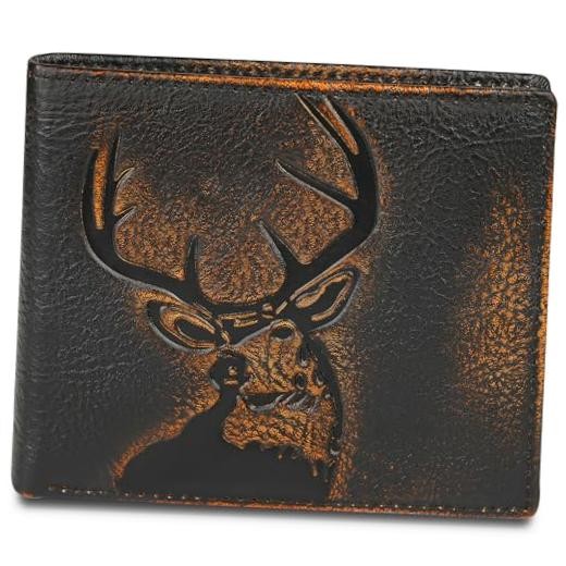 Deer Bifold Wallet for Men RFID Blocking Full Grain black brown with deer