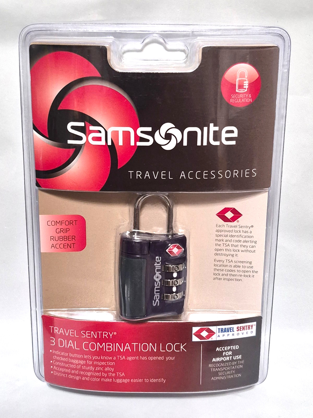 SAMSONITE Travel Sentry TSA Approved 3 Dial Combination Luggage Lock DARK PURPLE