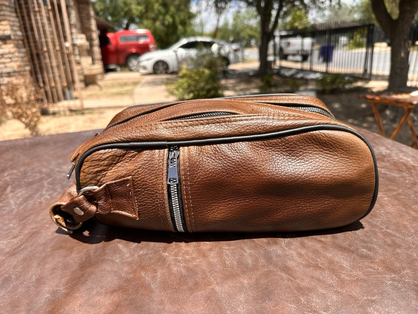 Brown & Red Travel gallera Dopp Bag Dual Zippers Zip Travel Case