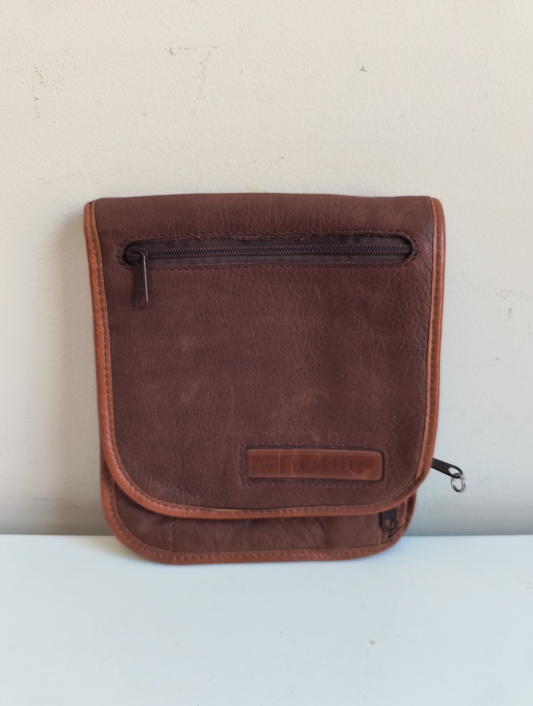 Vintage LL Bean Leather Traveler Bag Case Wallet Pouch Brown Zipper