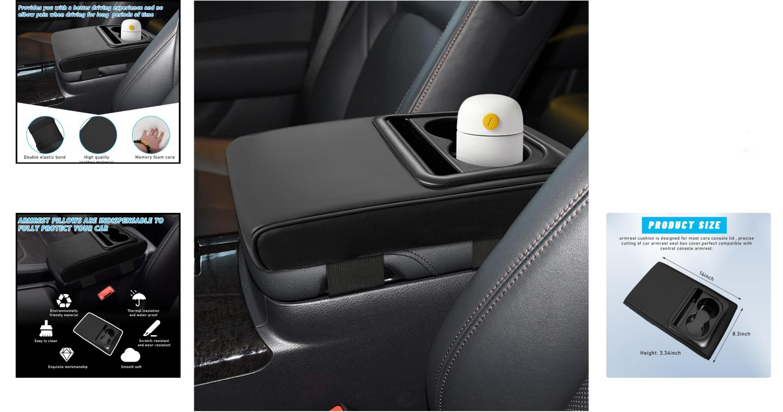 Luxury Memory Foam Car Center Console Armrest Pillow with Cup & Phone Holder