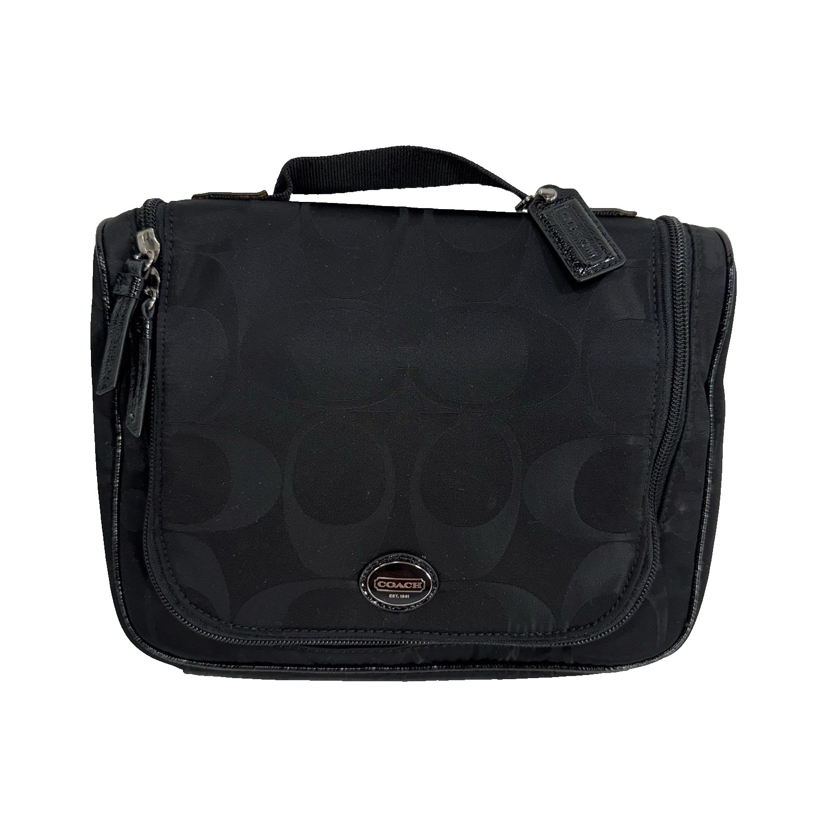 Coach Signature Black Hanging Toiletry Cosmetic Travel Bag