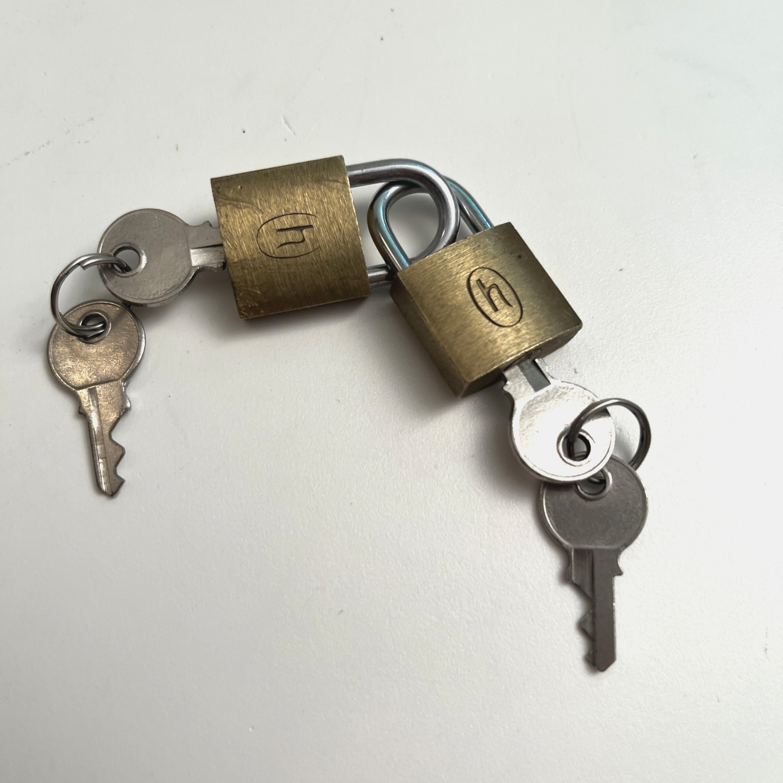 Lot of 2 Vintage Hartmann Luggage Suitcase Solid Brass Mini Padlock Locks & Keys