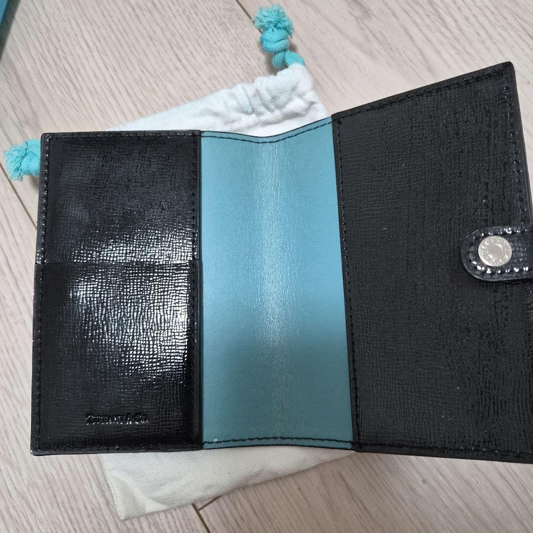 Tiffany & Co Black Turquoise Color Leather Passport Cover Holder14x10cm W/Pouch