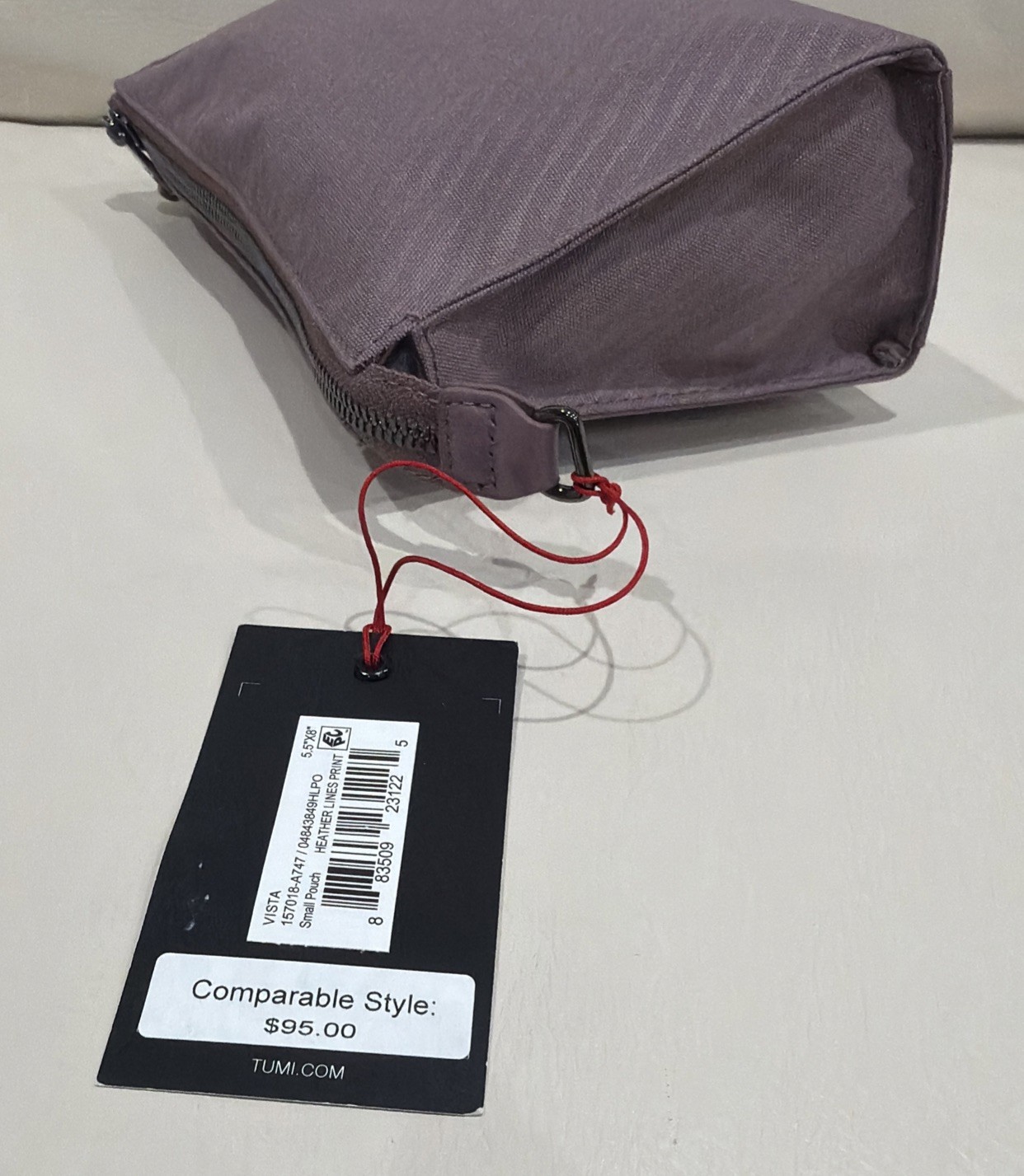 New TUMI VISTA NYLON ZIPPERED SMALL TRAVEL POUCH Bag Heather Lines Print Purple