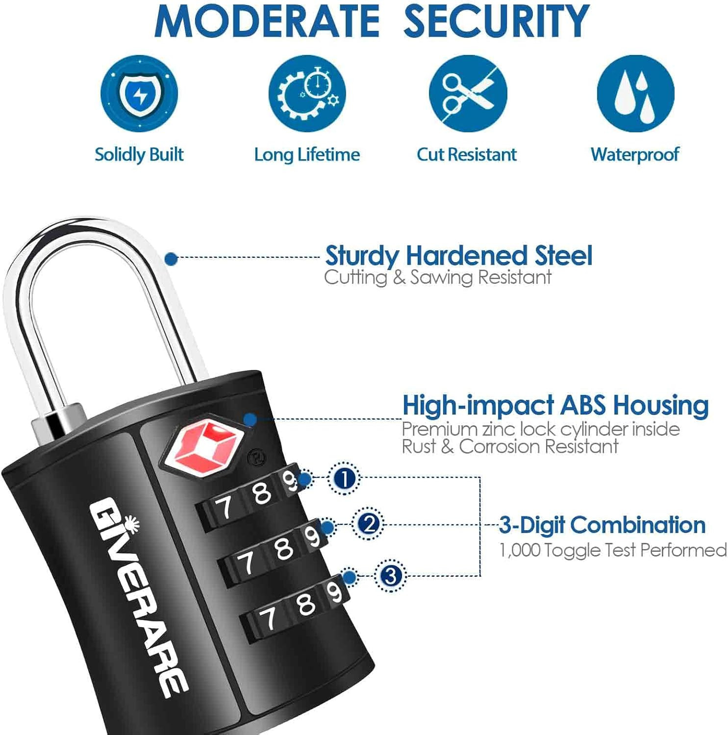 4 Pack TSA Approved Travel Luggage Locks, Combination Lock Keyless, 3-Digit Padl