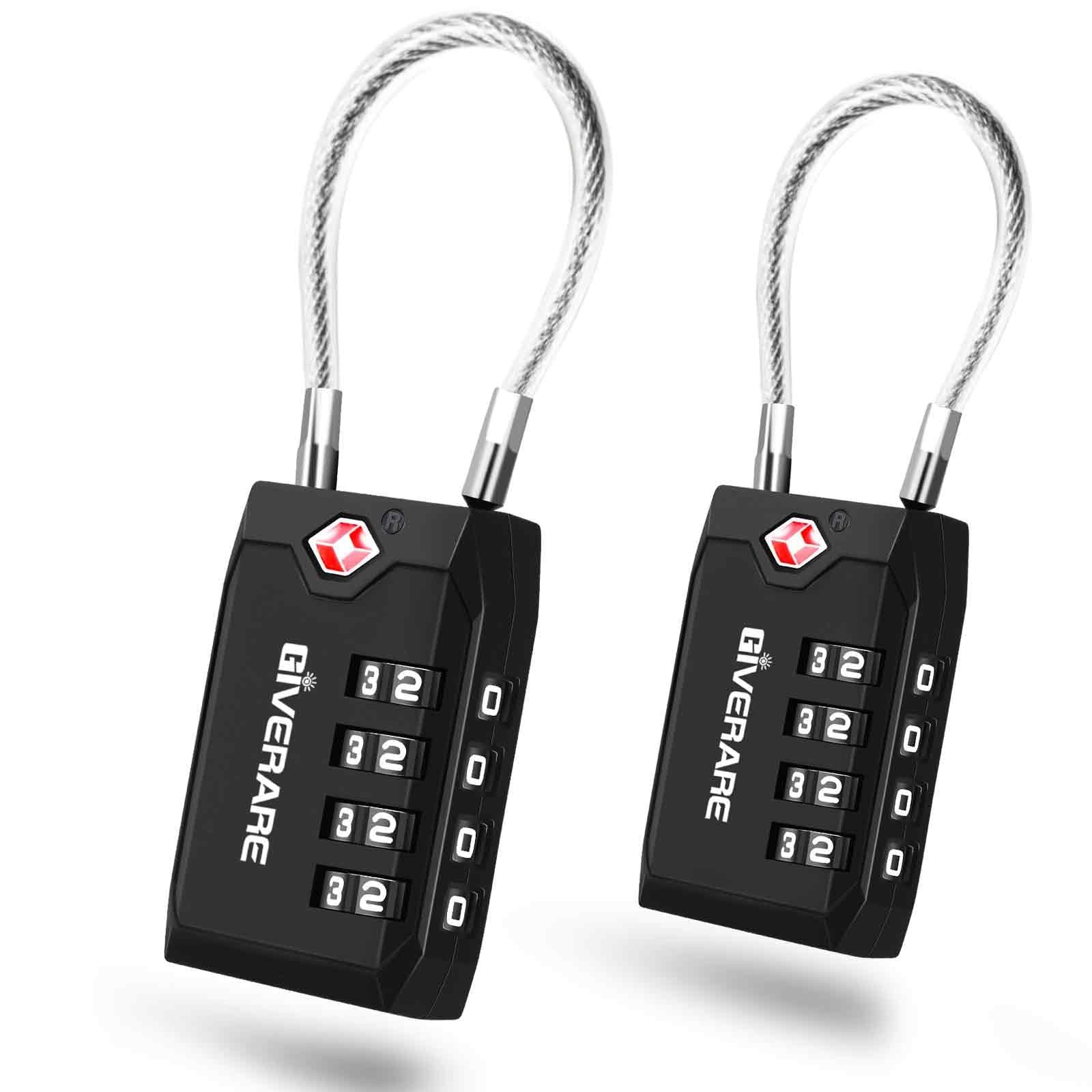 2 Pack TSA Approved Travel Luggage Locks, 4-Digit Cable Combination Suitcase Lo