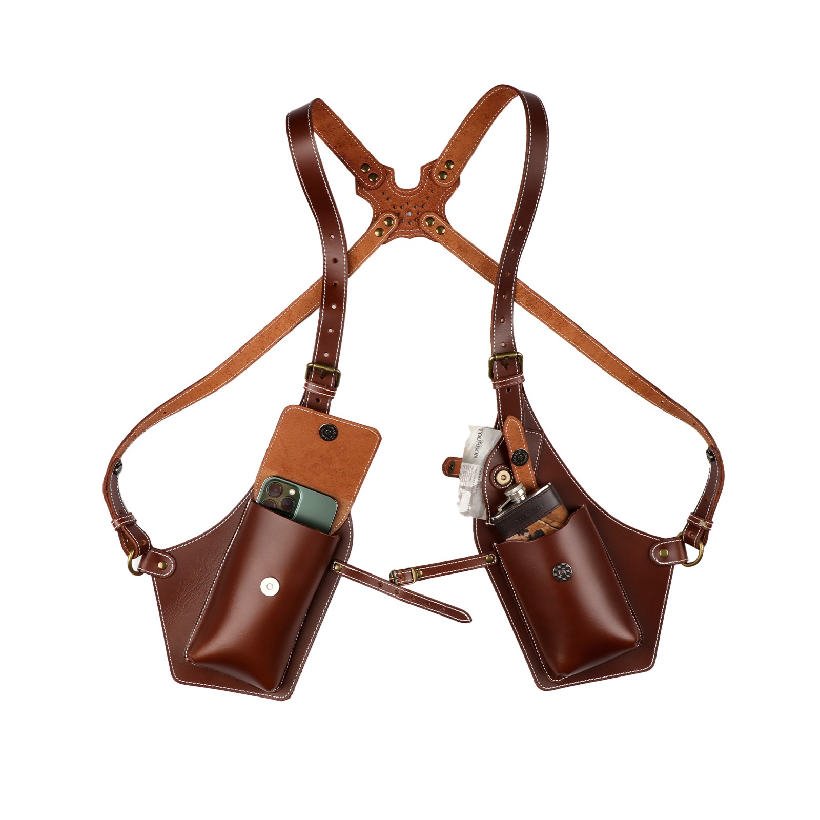 TOURBON Leather Men Carry Harness Underarm Holster Phone Pistol Pouch Suspenders