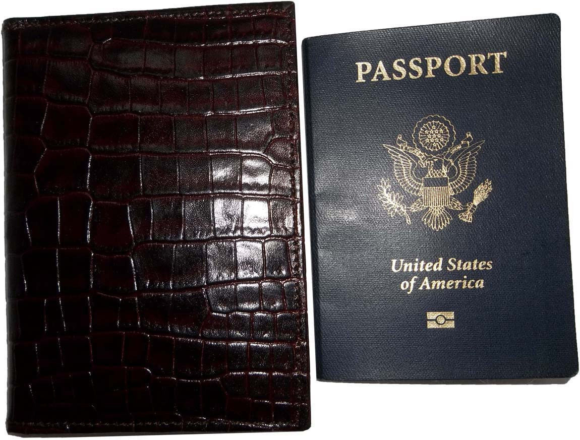 New brown crocodile printed leather passport case wallet credit ATM card case BN