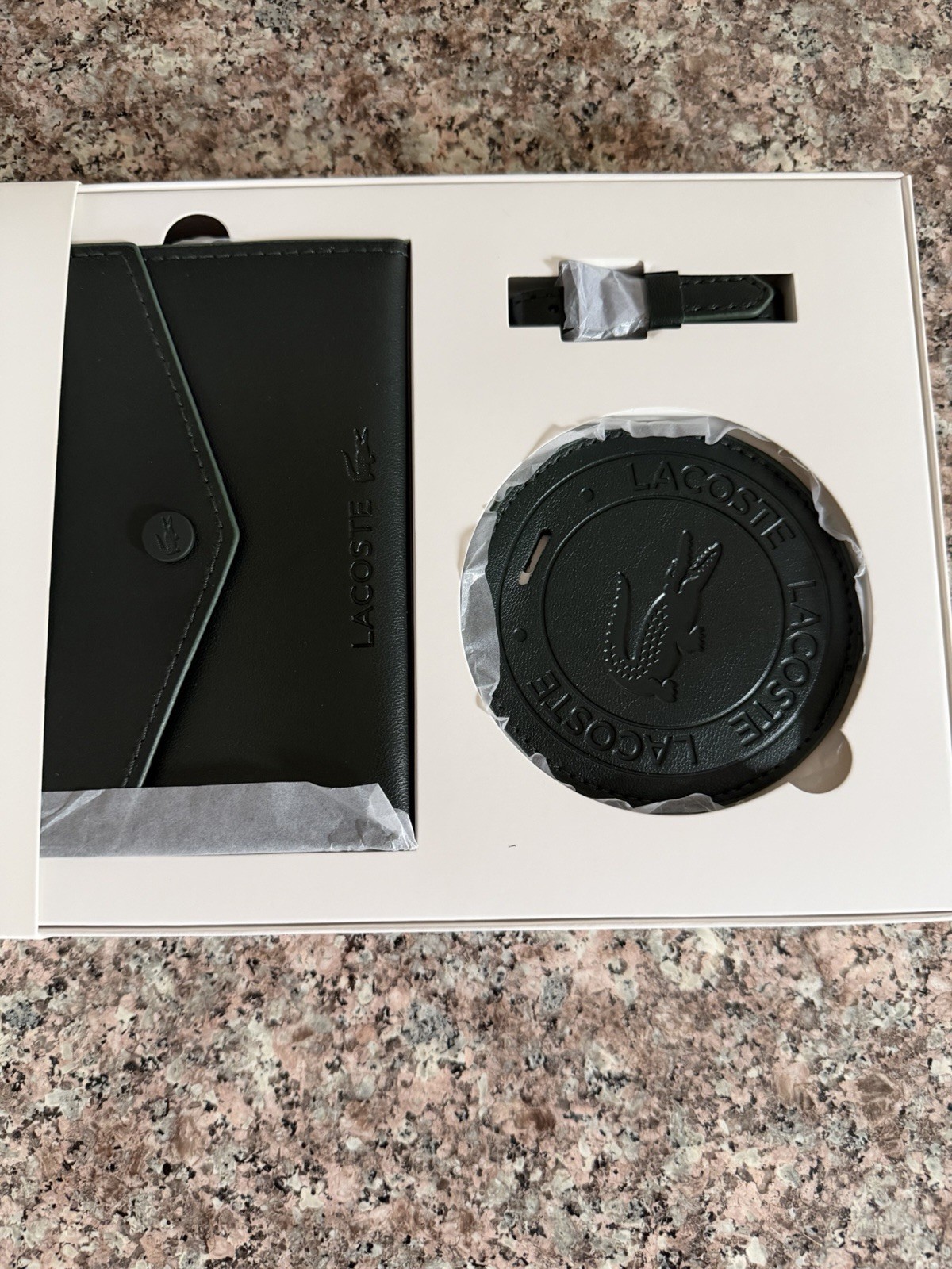 Lacoste Signature Travel Set Microfiber Leather Passport Holder Luggage Tag