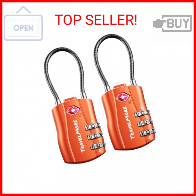 2 Pack TSA Approved Travel Combination Cable Luggage Locks for Suitcases & Backp