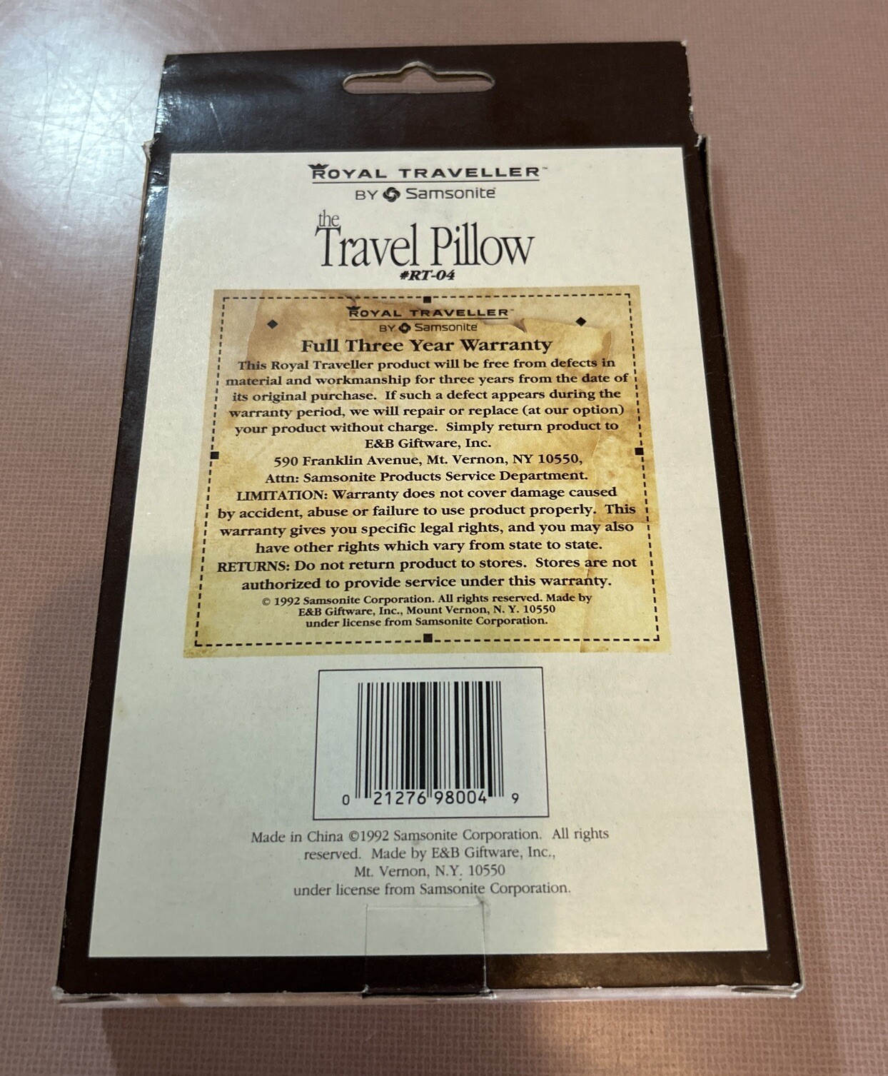 Royal Traveller Samsonite Vtg Inflatable Travel Pillow 1992 Soft Black Cover NOS