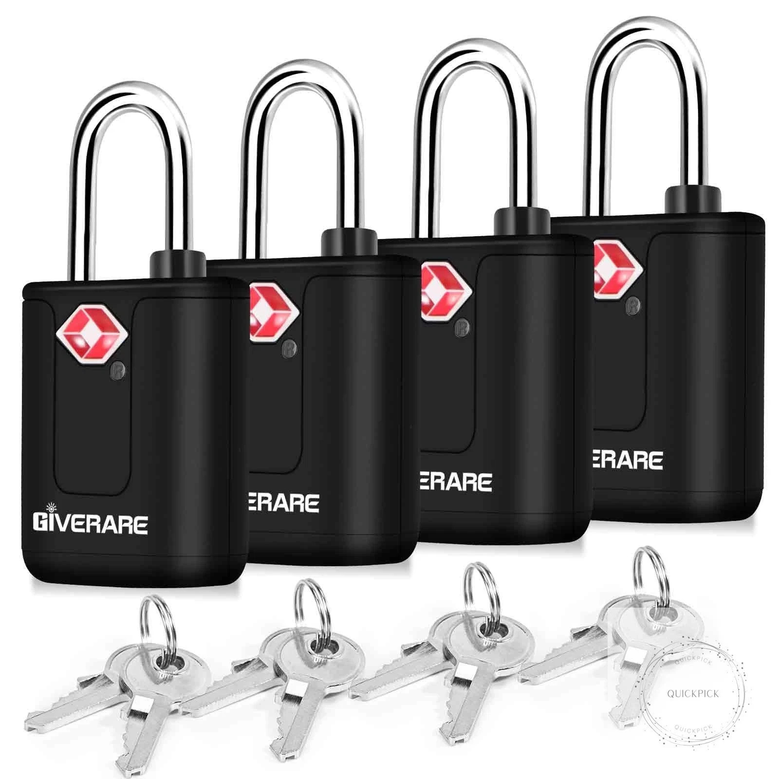 4 Pack TSA Approved Travel Luggage Locks with Keys, Keyed Suitcase Padlock, Zipp