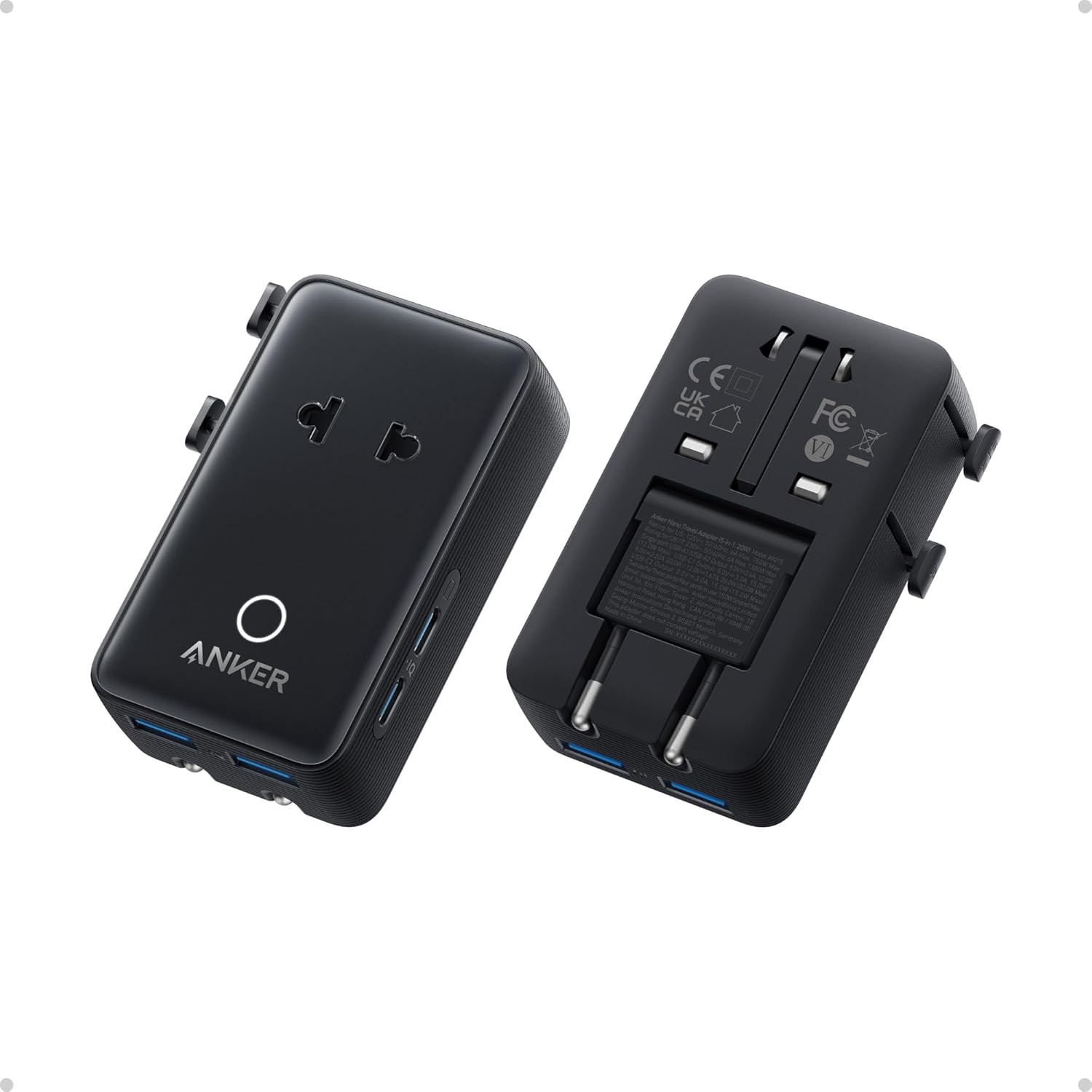 Anker Nano Travel Adapter 5-Port Plug w/ 1 AC+2 USB-A+2 USB-C Smart Temp Control