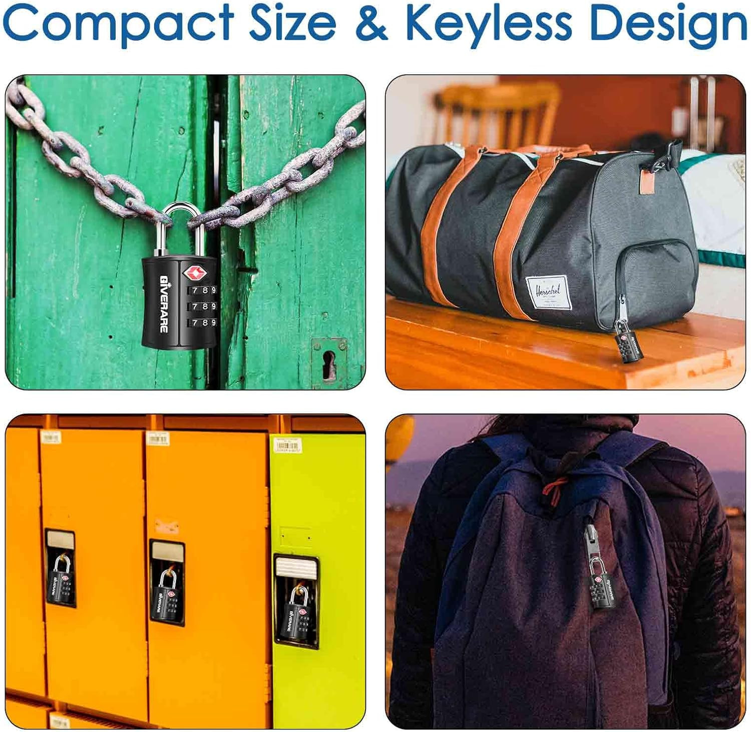 4 Pack TSA Approved Travel Luggage Locks, Combination Lock Keyless, 3-Digit Padl