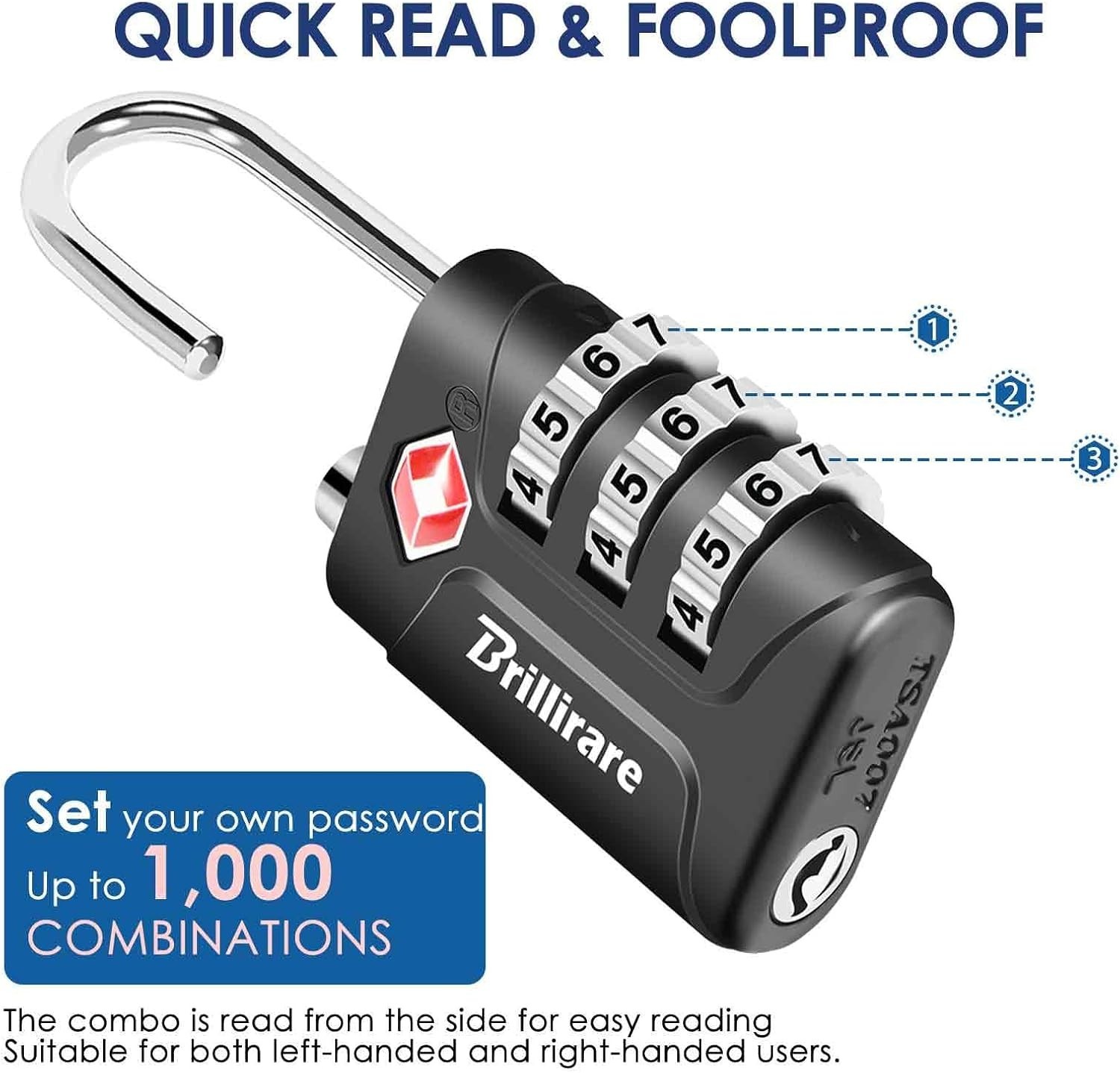 4 Pack TSA Approved Luggage Locks, Combination Travel Padlock, 3-Digit Waterproo