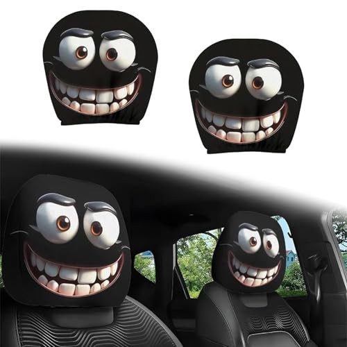 2PCS Funny Cartoon Car Headrest Covers, Cute Funny Cartoon Eyes Car A-1 Pair