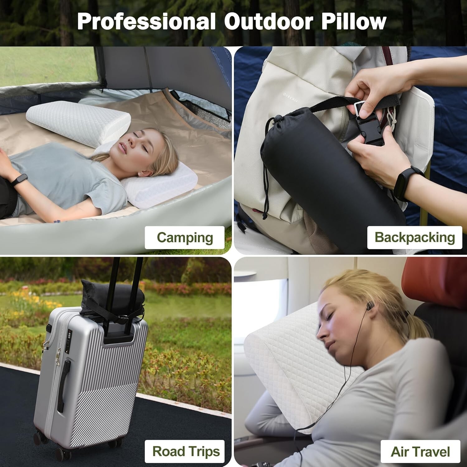 Small Memory Foam Travel Pillow, Camping Pillow with Bag – Modern, Firm Memory –