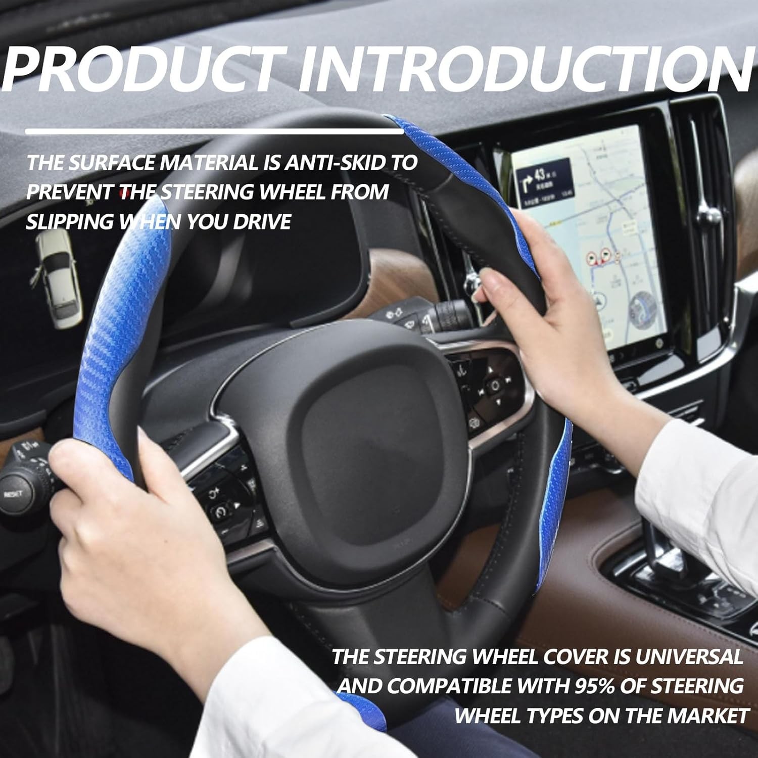2pcs Universal Fit Carbon Fiber Steering Wheel Cover, Anti-Skid Steering Wheel C