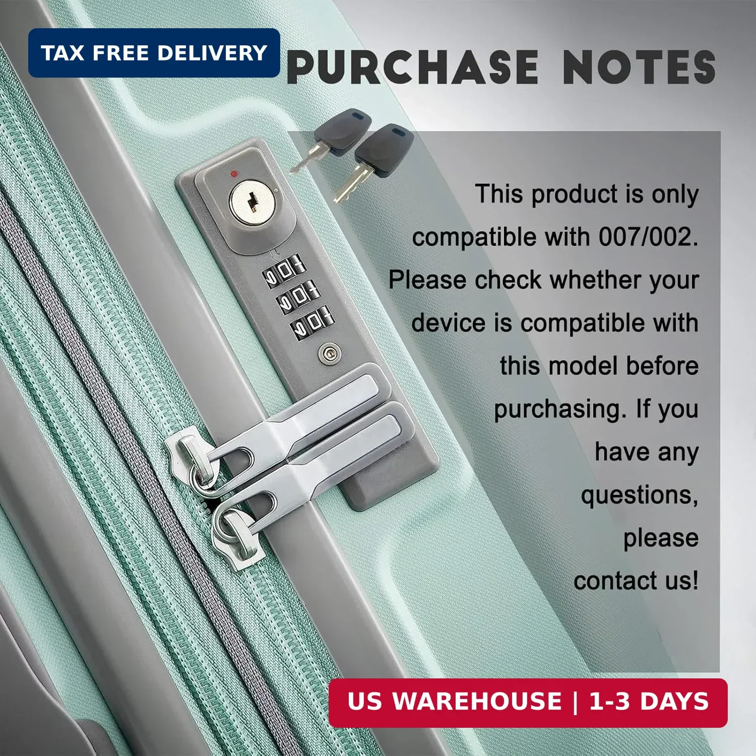 2 Keys Compatible with 007 002 Master Luggage,Luggage Suitcase Password Locks Ke