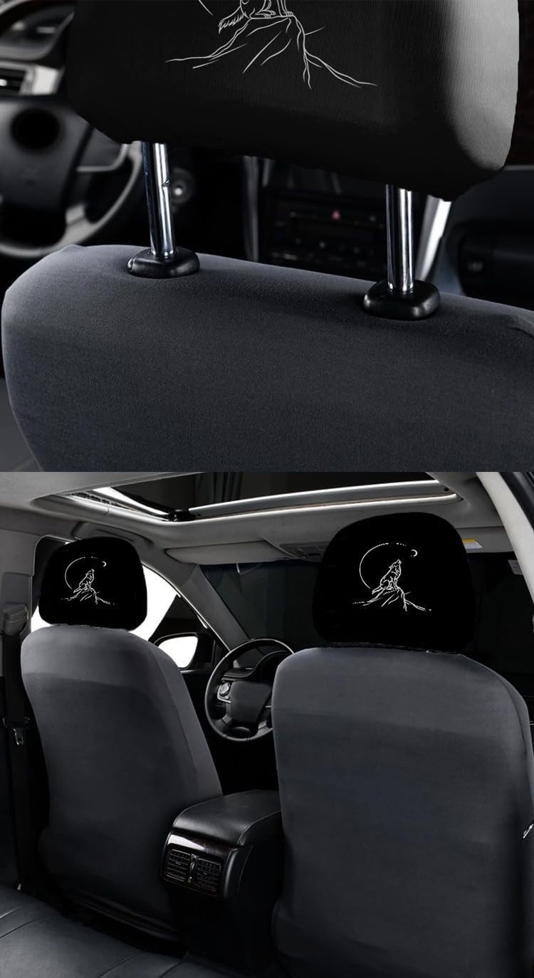 Generic Car Headrest Covers with Funny Smiley Face Design, Black Elastic Fabric