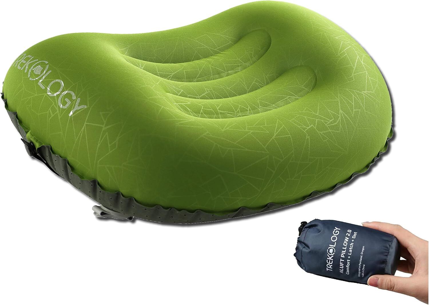 Ultralight Inflatable Camping Travel Pillow – ALUFT 2.0 Compressible, Green