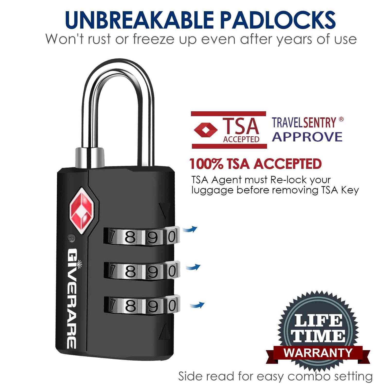 2 Pack TSA Approved Travel Luggage Locks, Suitcase Combination Lock, Keyless