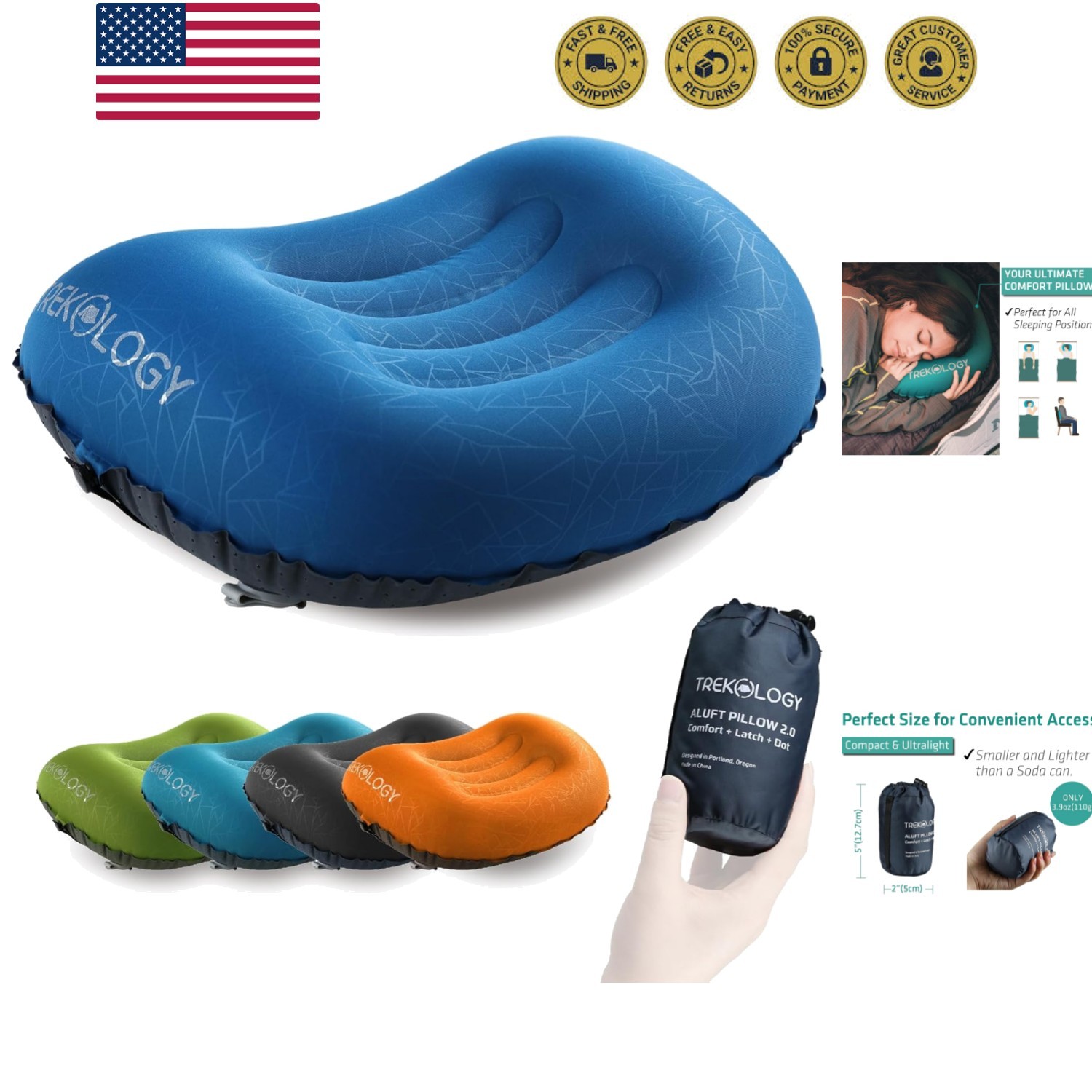 Ultralight Inflatable Camping Travel Pillow – ALUFT 2.0 Compressible, Compact…