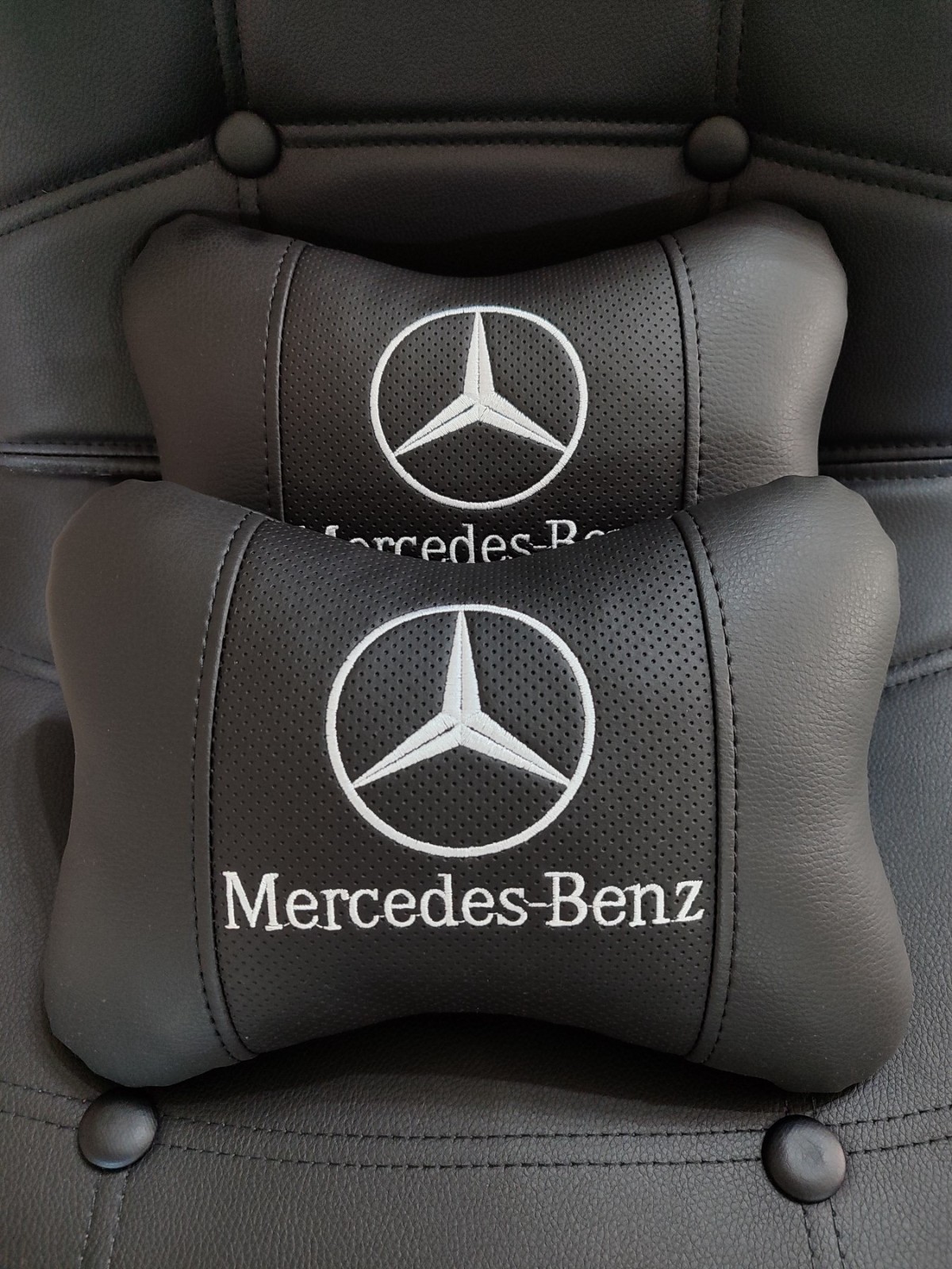 2Pcs MERCEDES Car Headrest Pillows Handmade Embroidery Neck Support Cushion