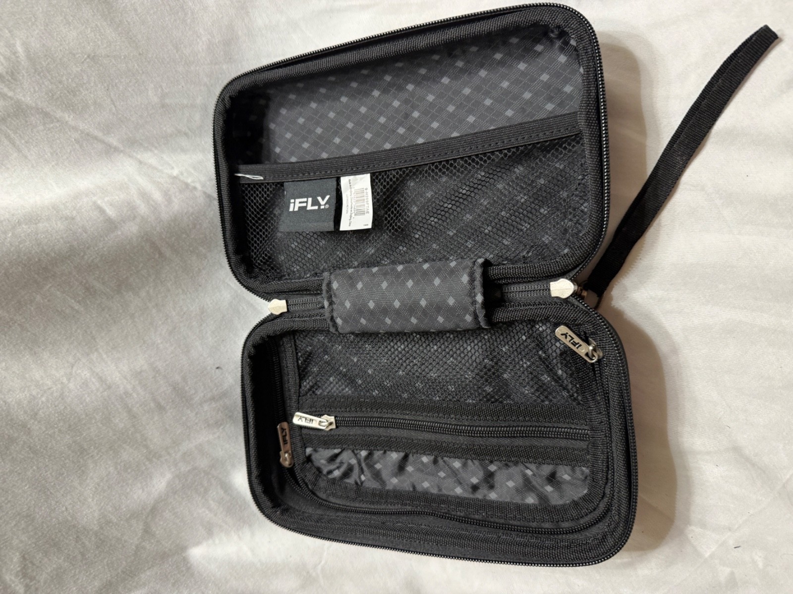 iFLY Travel Organizer Case Hard Shell Toiletry Cable Storage Zip Wrist Str