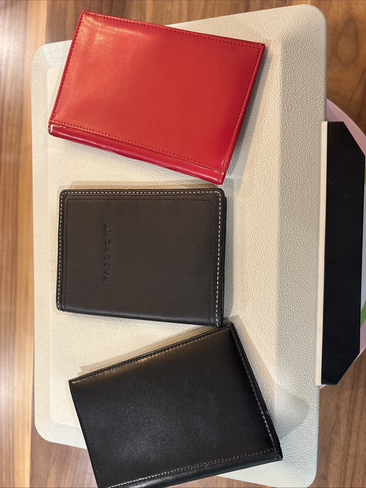 3pc Passport Holder Set Vintage Coach Water Buffalo Leather Black Red Travel Bag