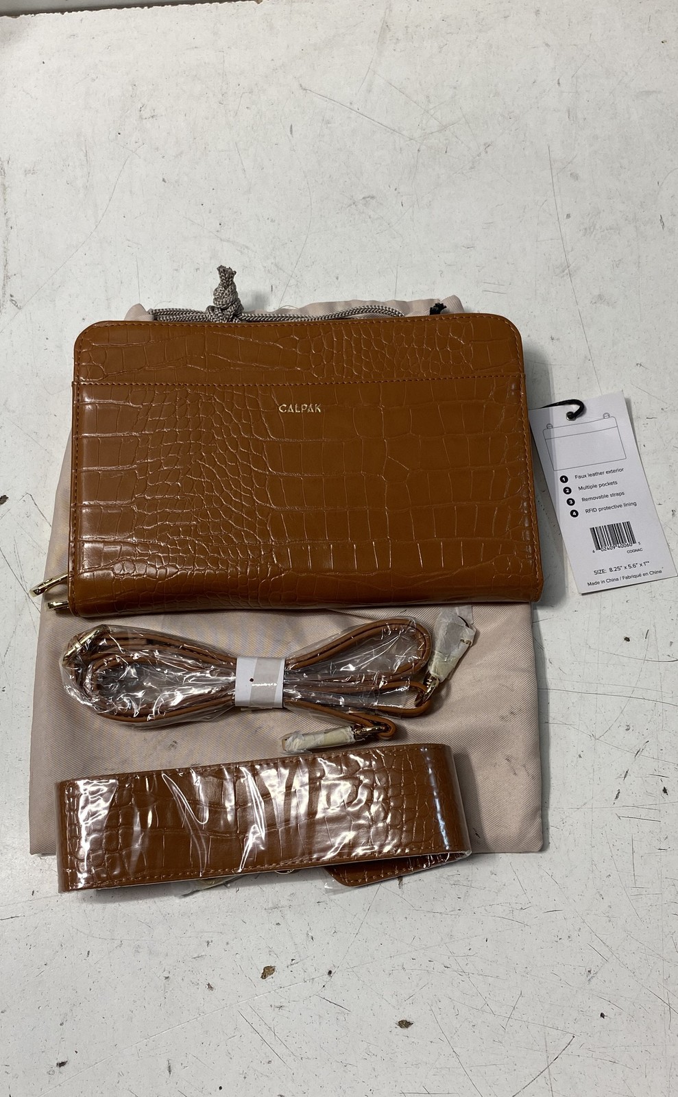 CALPAK Cognac Faux Croc RFID Travel Wallet Crossbody Bag NWT