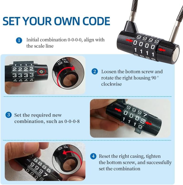 Combination Lock Cable Lock with 4 Digits Cabinet Lock with 3.5″ 3.5″ Black